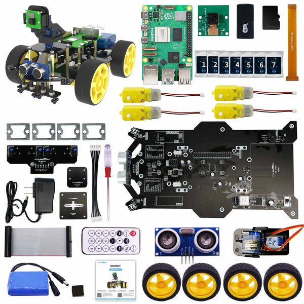 Raspberry Pi 5 Smart AI Vision 4WD Robot Car Electronic Kit DIY Learning Project Full Set with FPV Camera (Without RPi board)