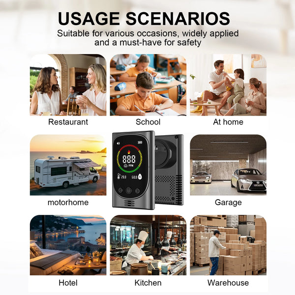GC600 4-in-1 Plug-in Carbon Monoxide Detector Combustible Gas Alarm Temperature Humidity Sensor High Precision CO Gas Monitor