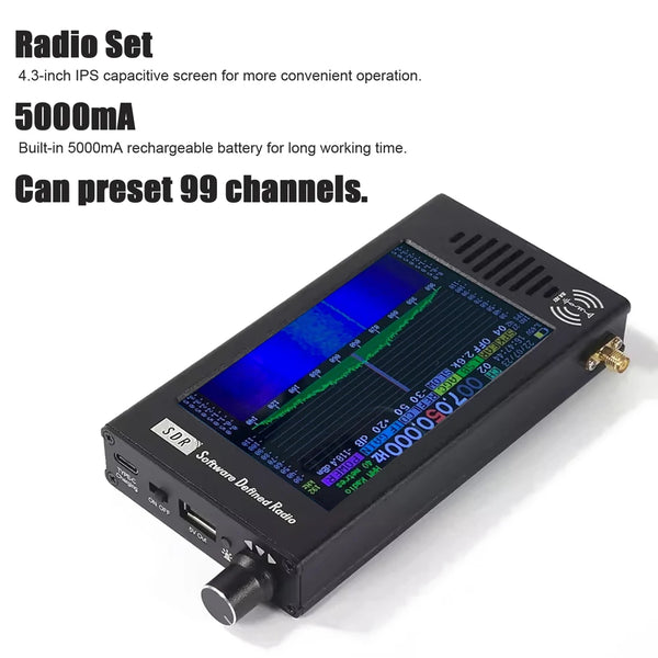 Set radio portatile palmare, ricevitore radio SDR professionale 100KHz-149MHz, radio multifunzionale con antenna a onde corte.