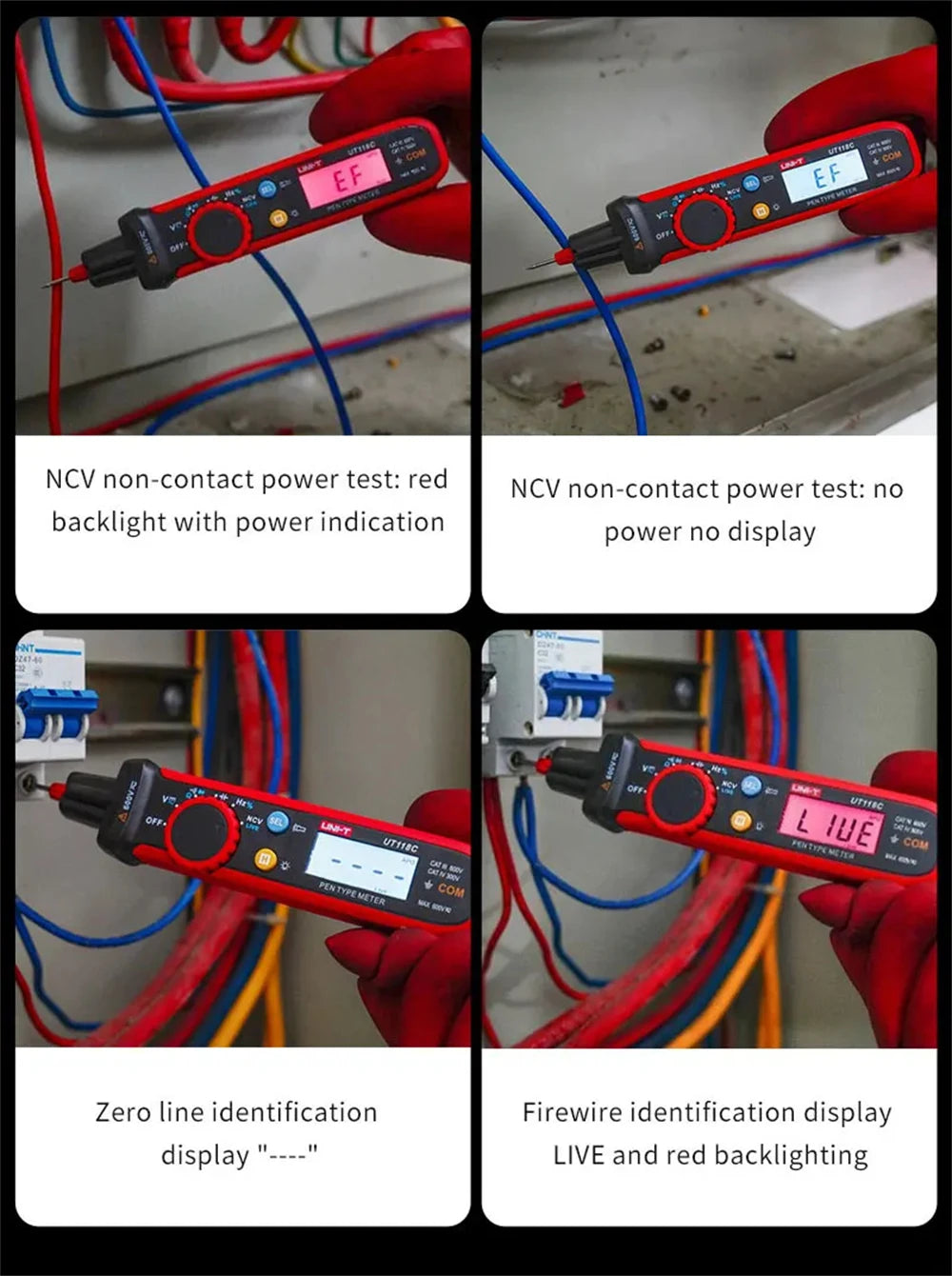 UNI-T UT118C digitális multiméter toll, 6000 típusú számlál érintésmentes AC/DC feszültségellenállás dióda folytonosság-ellenőrző eszközzel