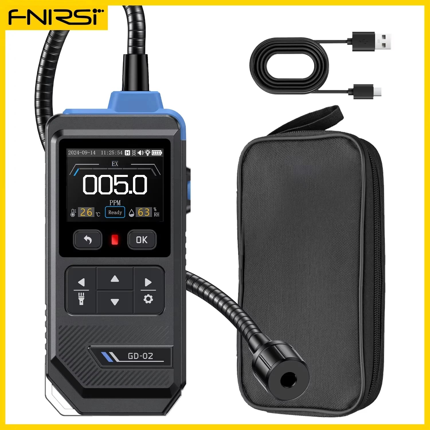 FNIRSI GD-02 Portable Gas Leak Detector 50000PPM Sound & Light Alarm Combustible Natural Methane LPG Leak Detectio Gas Detector