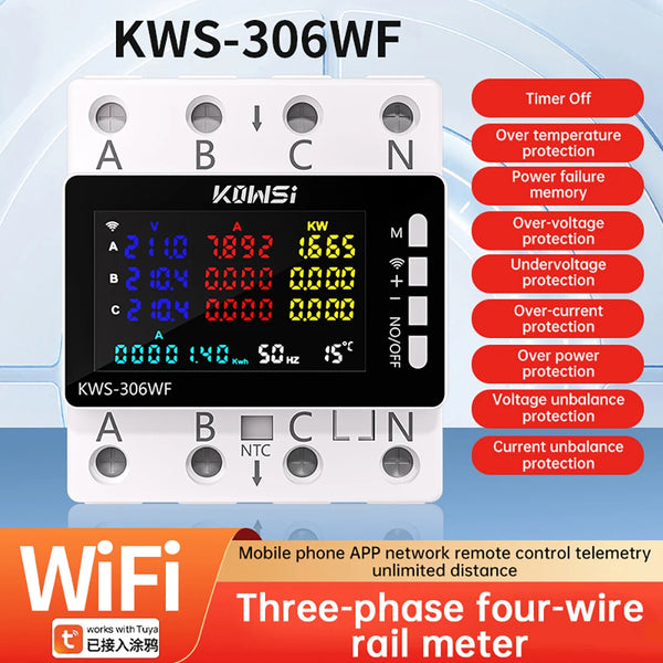 KWS-306 Voltmeter Ammeter Power Meter AC 85-290V 80A 3-phase 4-wire DIN-Rail Meter Power Failure Protection Function