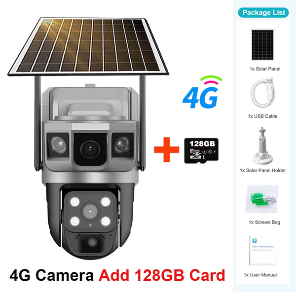 V380 Pro Solar Camera 4G Sim Outdoor Dual Lens Three Screens Webcam PIR Human Detect CCTV Security Video Battery PTZ IP Camara