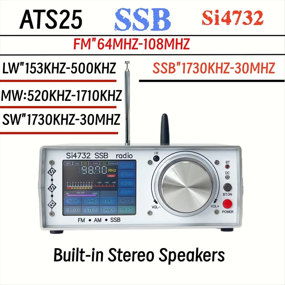Punctual- ATS-25 SI4732 Full Radio FM LW MW SW SSB Receiver 64-108Mhz Radio Receiver 2.8 Inch Touch Screen