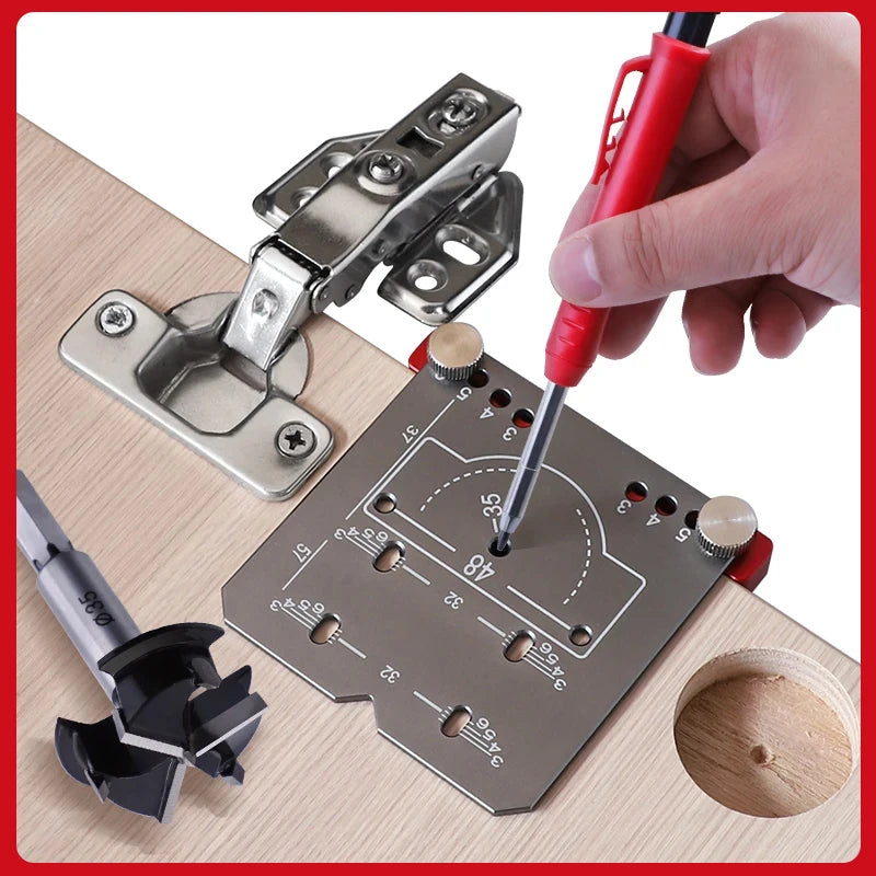 35mm Concealed Hinge Jig Kit Locator Drill Guide Set Margin Marker Hinge Hole Template Tools for Woodworking Cabinets Mounting