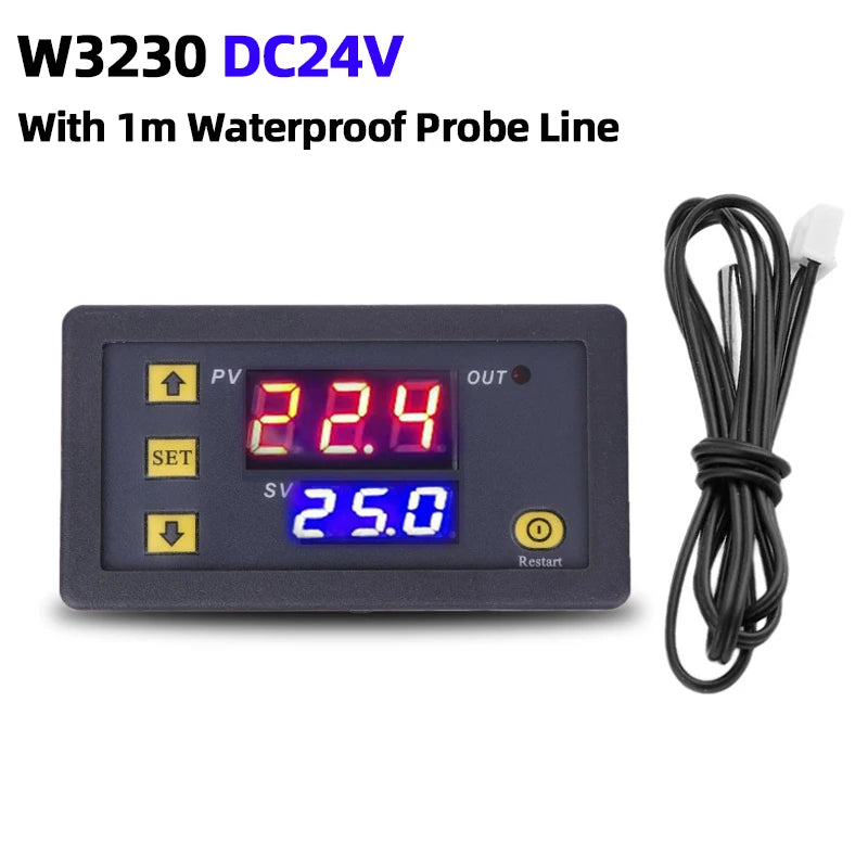 W3230 Mini digitális hőmérséklet-szabályozó 12V 24V 220V termosztát szabályozó fűtés-hűtés szabályozó hőszabályozó érzékelővel