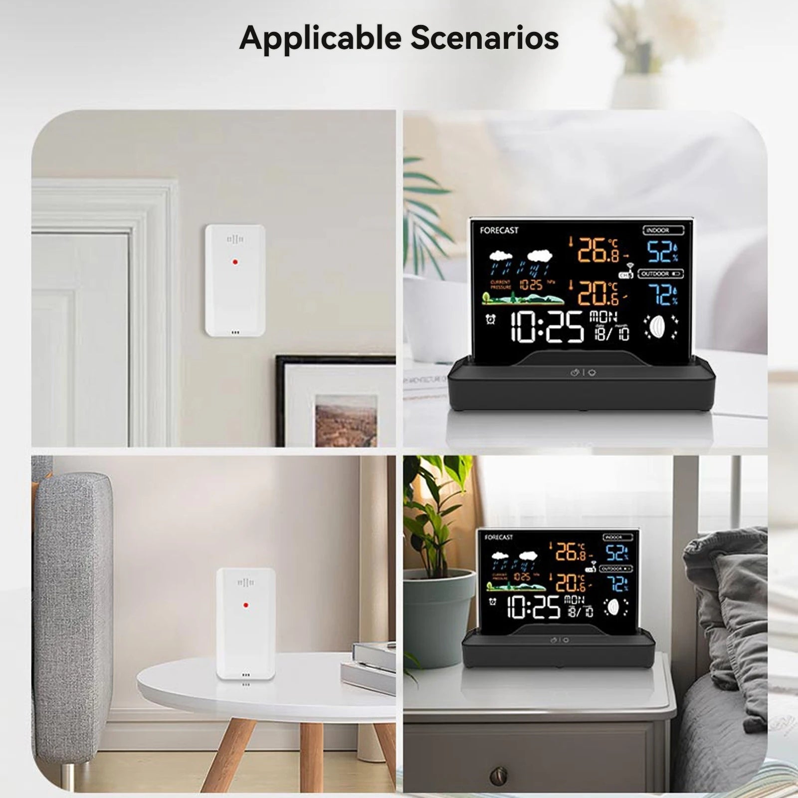 Wireless Weather Station Home RF Alarm Clock VA Color Screen In/Outdoor Thermometer Hygrometer with Weather Forecast 2025 New