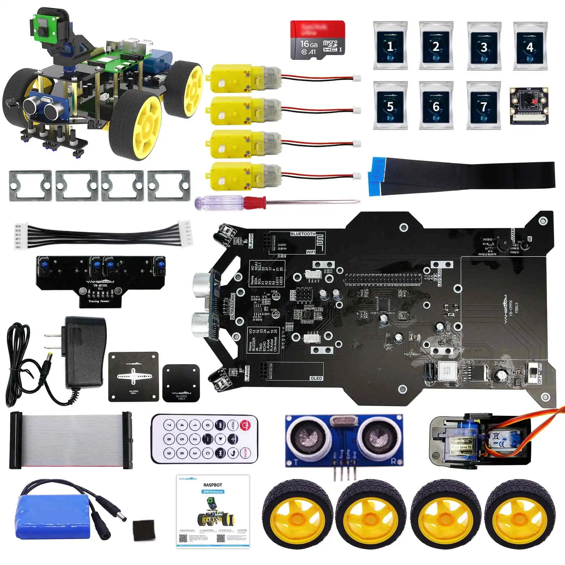Raspberry Pi 5 Smart AI Vision 4WD Robot Car Electronic Kit DIY Learning Project Full Set with FPV Camera (Without RPi board)