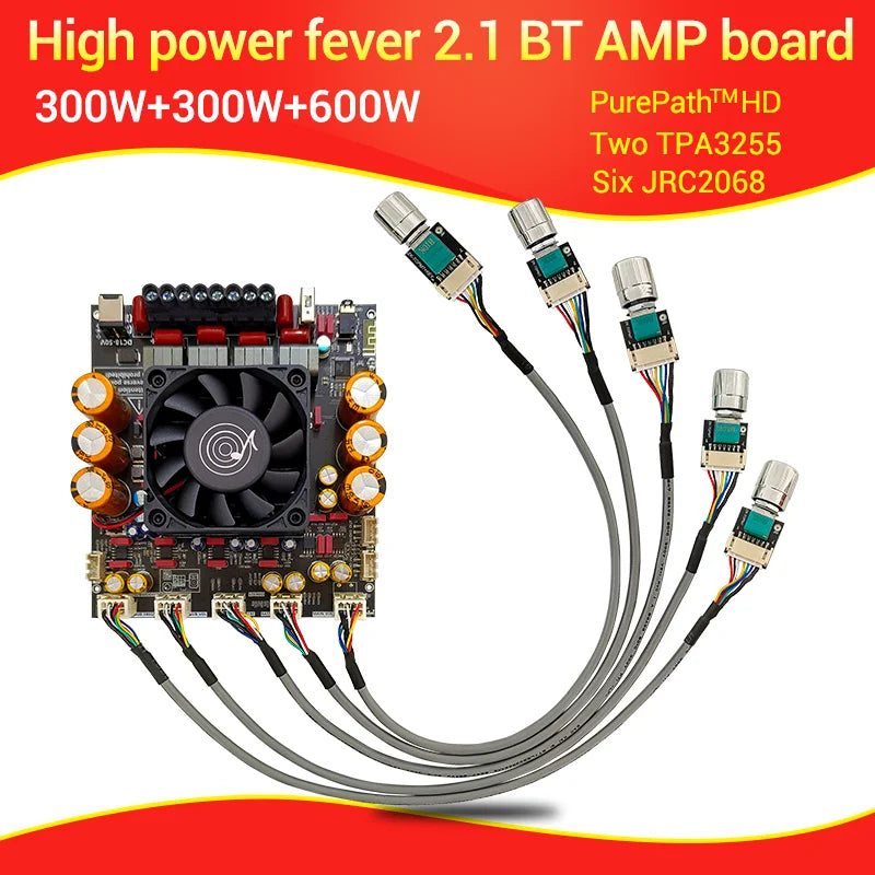 ZK-AS21P TPA3255*2 2.1 Channel Bluetooth Power Amplifier Board 300W+300W+600W High Power Low Noise Audio Power Amplifier Module