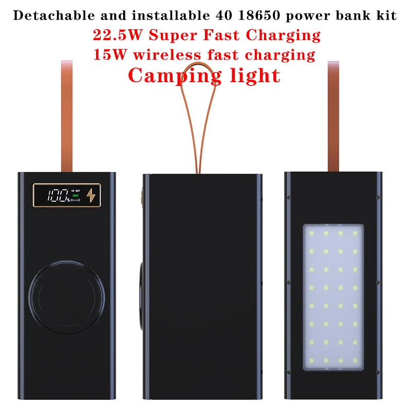 40*18650 DIY Power Bank Case Batteries Power Box Regular/PD Camping light Version Power Bank Shell  Batteries Power Shell