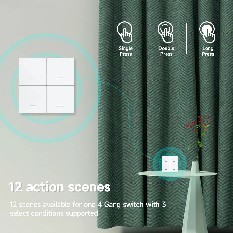 Zigbee 3.0 Wireless Smart Scene Switch Push Button 4 Gang 12 Modes Home Automation Scenario Controller Works With Tuya Devices