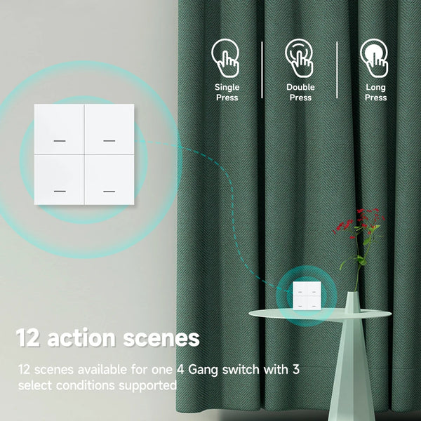 Zigbee 3.0 Wireless Smart Scene Switch Push Button 4 Gang 12 Modes Home Automation Scenario Controller Works With Tuya Devices