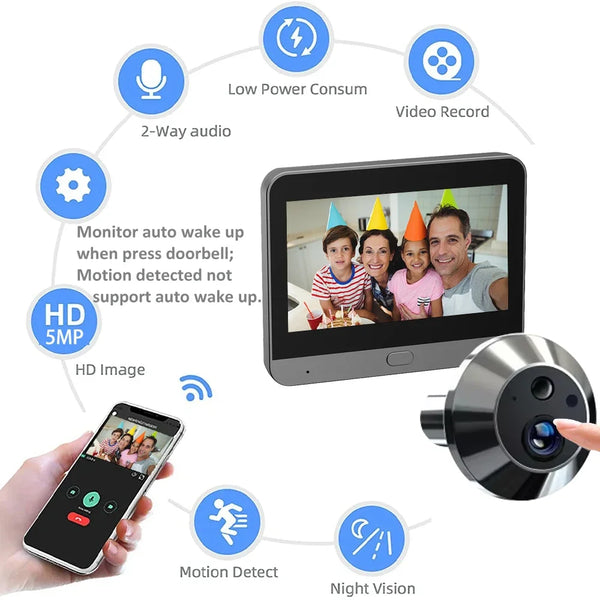 4.3 Inch Baby Monitor Tuya SmartLife Home 5MP WiFi Digital Peephole Door Eye Video Camera Home Security NightVision Video Viewer
