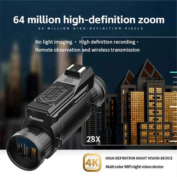 D12 4K digitális éjjellátó monokuláris 28X infravörös éjjellátó szemüveg 68MP digitális zoom Wifi teleszkóp kempingezéshez