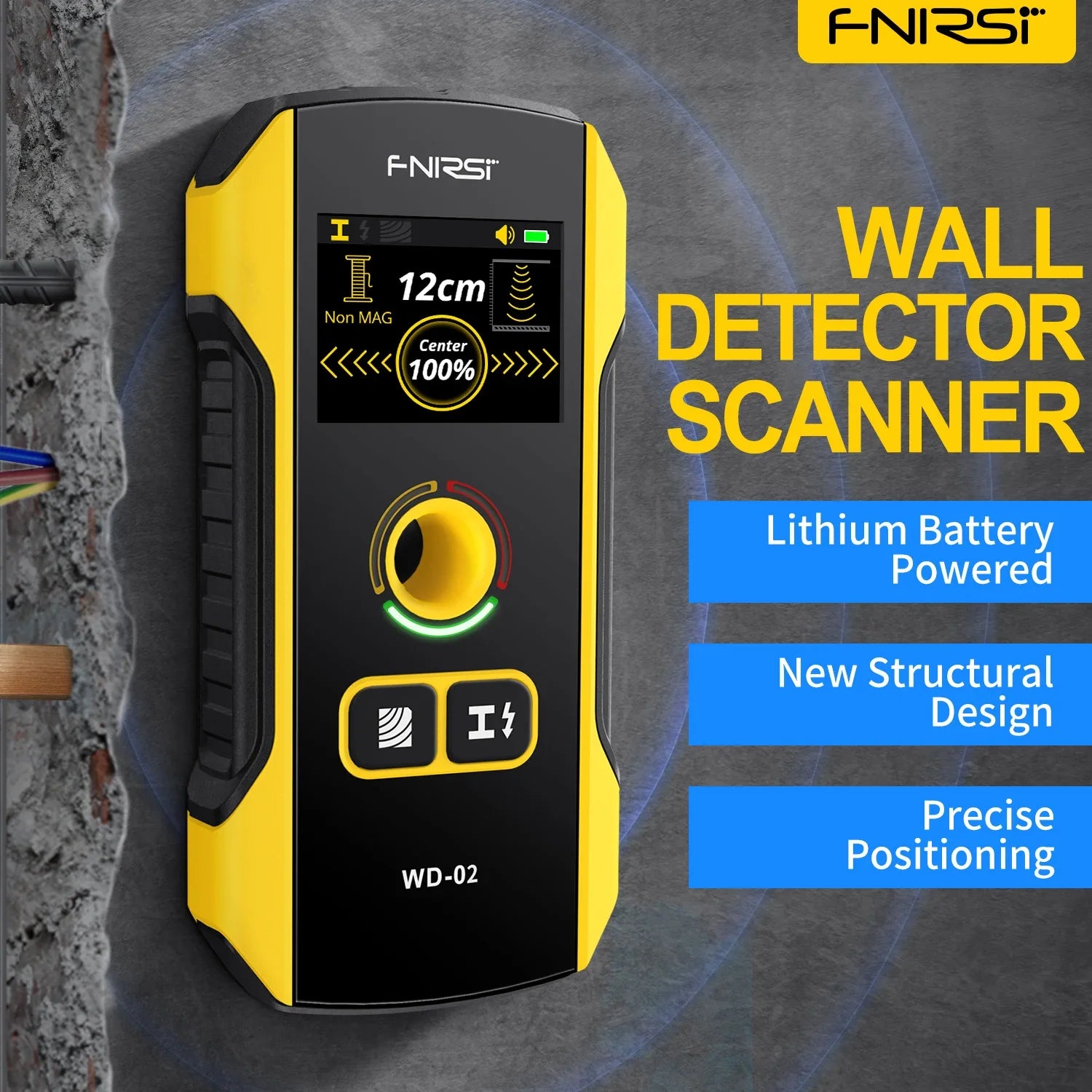 FNIRSI WD-02 Wall Detector Stud Finder Wall Scanner Tools Scaner Positioning Hole TFT Display AC Live Cable Wires Metal Wood Stud