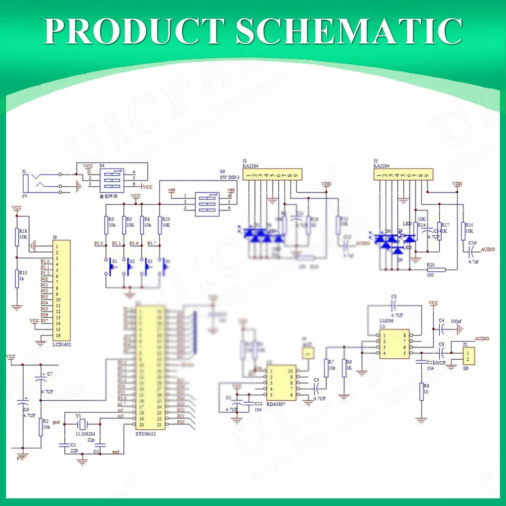 DIY FM Radio Electronic Kit Adjustable Frequency 87-108MHZ LCD1602 Display PCB Soldering Project Practice Solder RDA5807