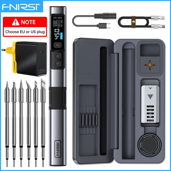 FNIRSI HS-02 Adjustable Temperature Soldering Iron DC 20V 100-450℃ Welding Solder Rework Station PD 100W Portable Repair Tool