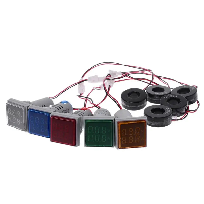 Square Dual Display Voltmeter & Ammeter LED Digital Voltage Gauge AC 60-500V 0-100A Current Meter Durable Voltage Panel KXRE
