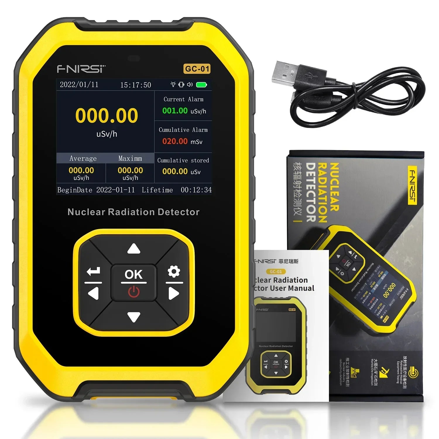 FNIRSI GC-01 Geiger Counter Nuclear Radiation Personal Dosimeter Detectors X-ray β γ Ray Beta Gamma Detector Radioactive Tester