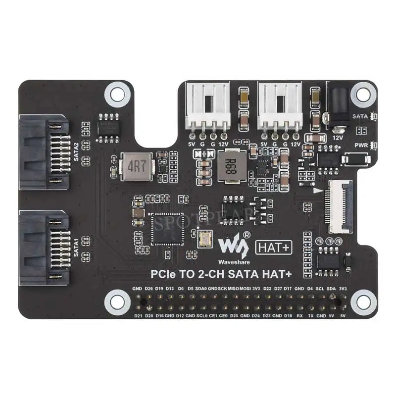 Raspberry Pi 5 PCIe to SATA Expansion Board with EEPROM HAT+ Waveshare PCIe TO 2-CH SATA HAT+