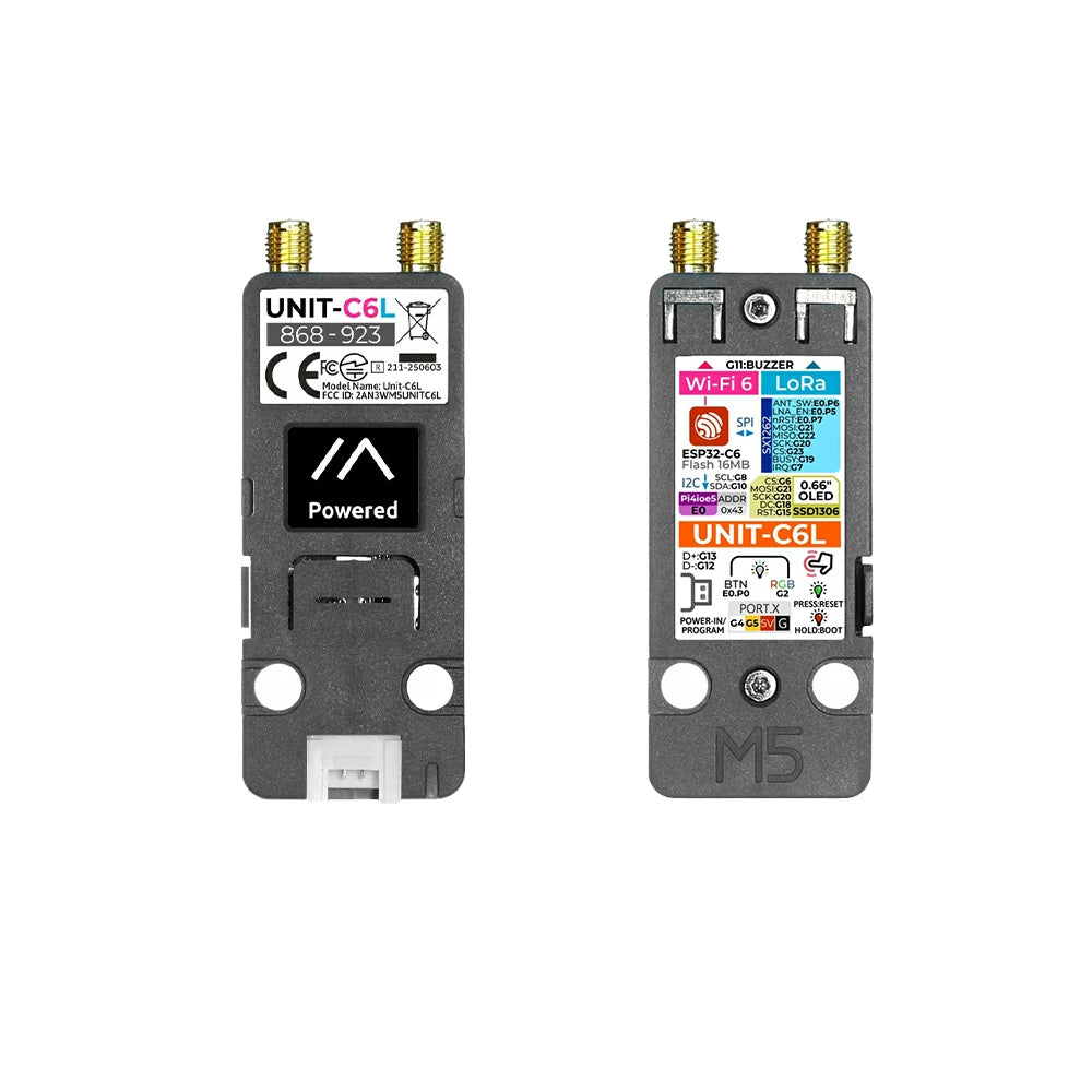 M5Stack Unit C6L LoRa Communication Unit ESP32-C6 Wi-Fi 6 & SX1262 868-923MHz Supports Meshtastic with OLED for IoT