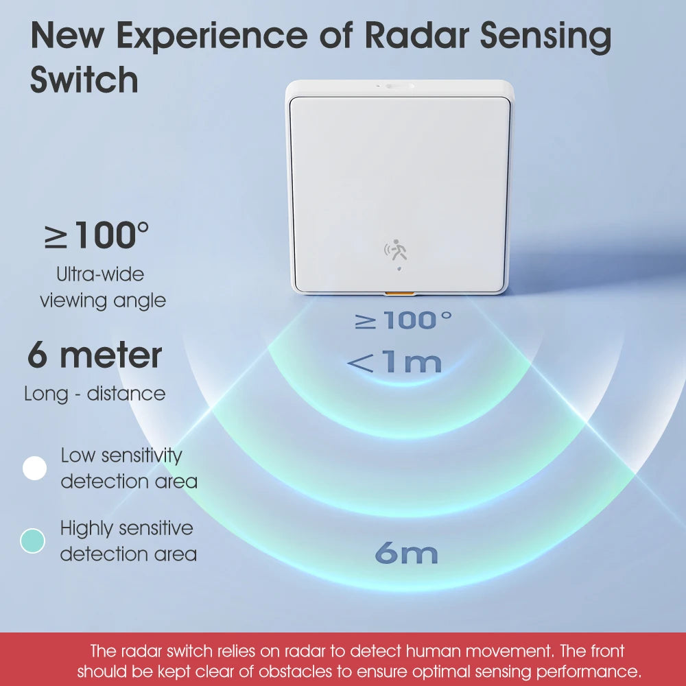 Tuya ZigBee 3.0 Smart Light Switch with 6M Radar Human Motion Detection Alarm Sensor No/Need Neutral Wire  Switch