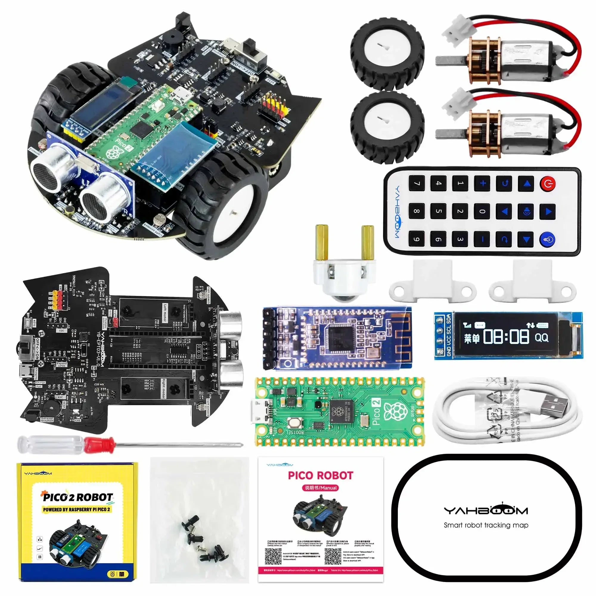 Yahboom Raspberry Pi Pico 2 Robot Car Kit Diy Electronic Coding Robot Kit Support MicroPython Programming APP Infrared Control