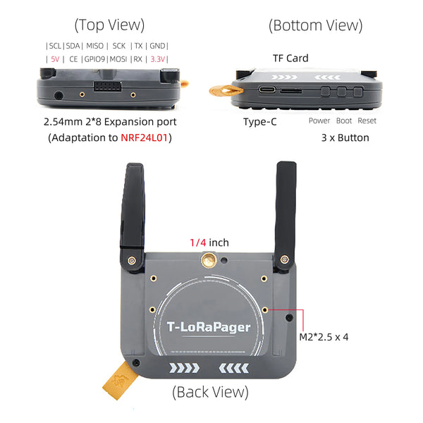LILYGO® T-LoRa Pager ESP32-S3 Handheld IoT Device, 2.33" Display, QWERTY Keyboard, GPS NFC/RFID, SX1262 LoRa Versions, Al Sensor