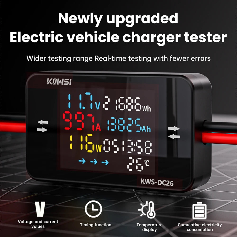 KWS-DC26 Digital Voltmeter Ammeter DC8-80V Power Energy Meter Color Screen Electric Vehicle Battery Charging Detector 0-50A