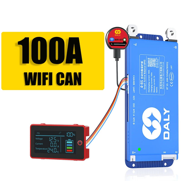 Daly BMS WiFi Active BMS 250 amperios for Lifepo4 4S 8S 24S 100A 150A 200A 500A Active Balance 1A Built-in BT 7S 24V 12V 48V