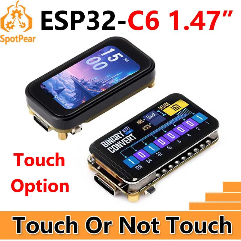 ESP32 C6 Development Board 1.47 inch Touch Option LCD Display Screen ST7789 For Arduino WiFi6/LVGL/HMI Onborad SD-Port/RGB-LED