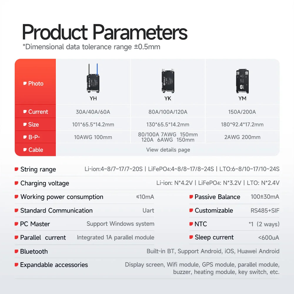 Daly Smart BMS 4S 6S 8S 12S 13S 14S 16S 17S 20S 24S Bluetooth BMS 30A 40A 60A 80A 100A 120A 150A 200A Batería de iones de litio Lifepo4 LTO