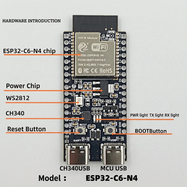 ESP32-C6-DevKitC-1 Development Board ESP32 N4 Core Board 4MB Flash WIFI6 BLE Zigbee detail image 6