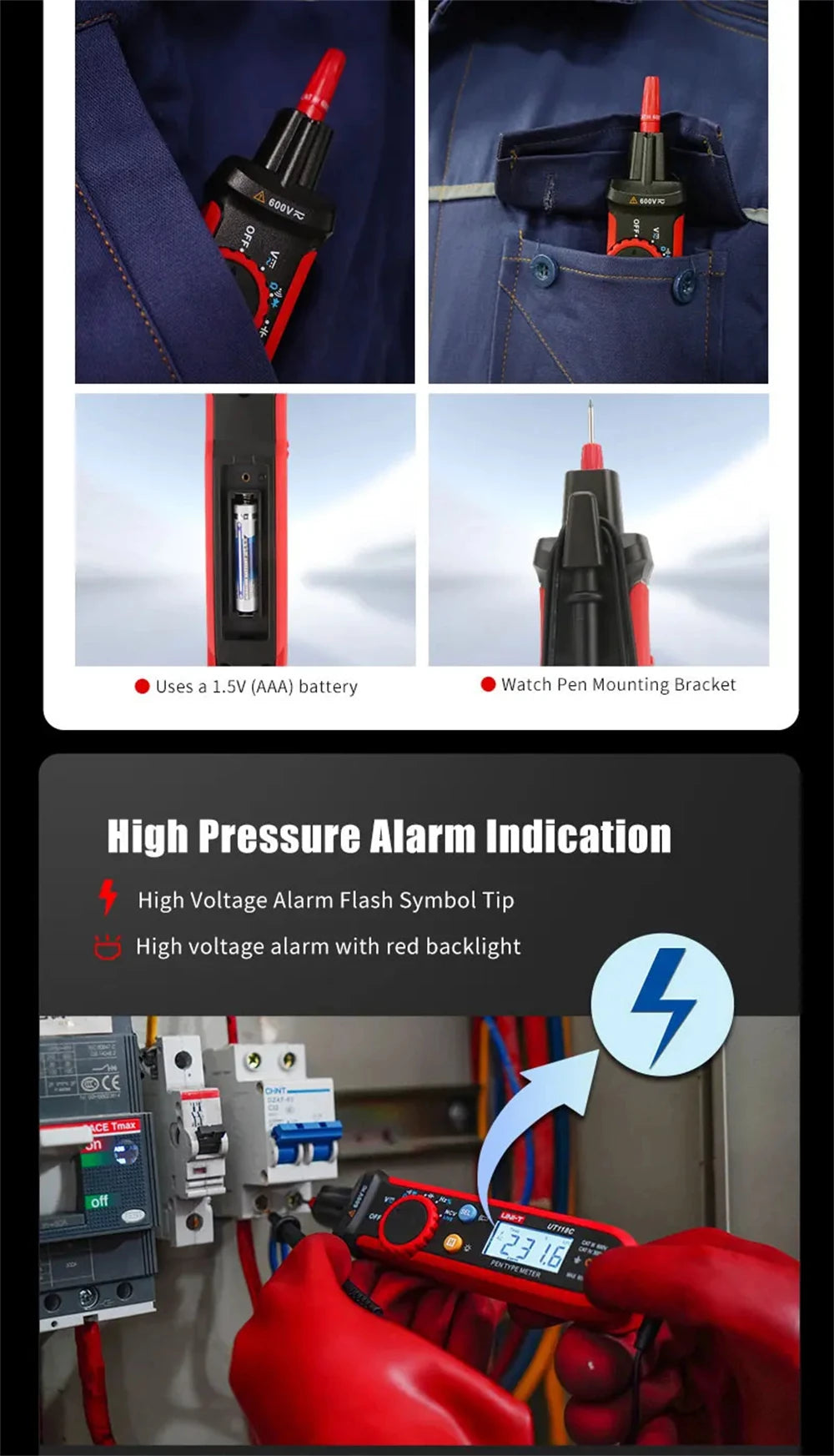 UNI-T UT118C digitális multiméter toll, 6000 típusú számlál érintésmentes AC/DC feszültségellenállás dióda folytonosság-ellenőrző eszközzel