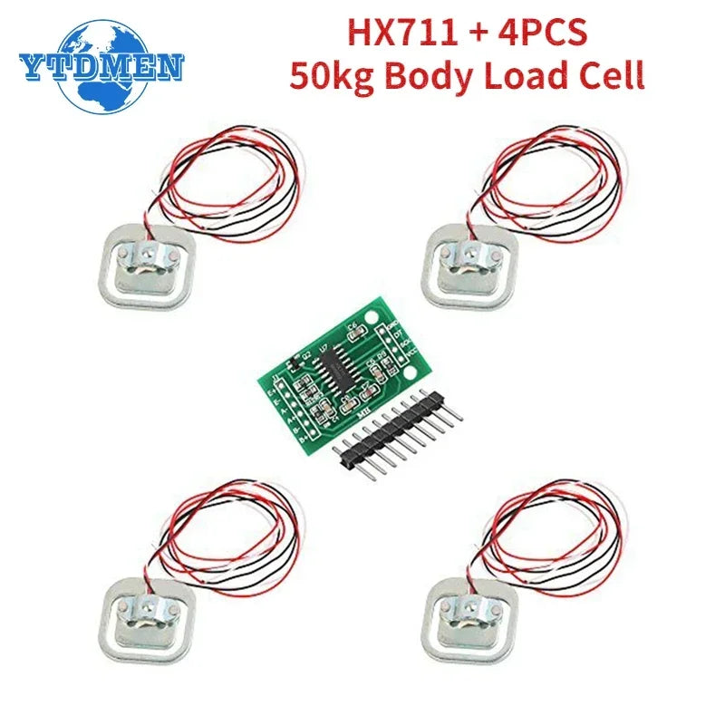 High Precision HX711 Load Cell Module with 4PCS 50kg Weight Sensors - DIY Electronic Scale Kit for Accurate Pressure Measurement