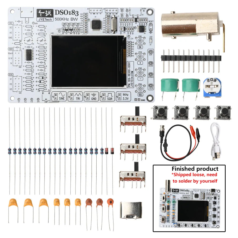DSO183 DC 5V DIY Digital Oscilloscope Kit 0-500kHz Oscilloscope Soldering Kit Type-C Interface For Electronics Enthusiasts