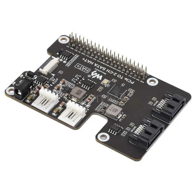 Raspberry Pi 5 PCIe to SATA Expansion Board with EEPROM HAT+ Waveshare PCIe TO 2-CH SATA HAT+