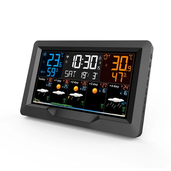 Tuya WIFI Weather Station Digital Color Screen Thermometer Hygrometer Online Weather Forecast Trend Wall Alarm Clock RF Sensor