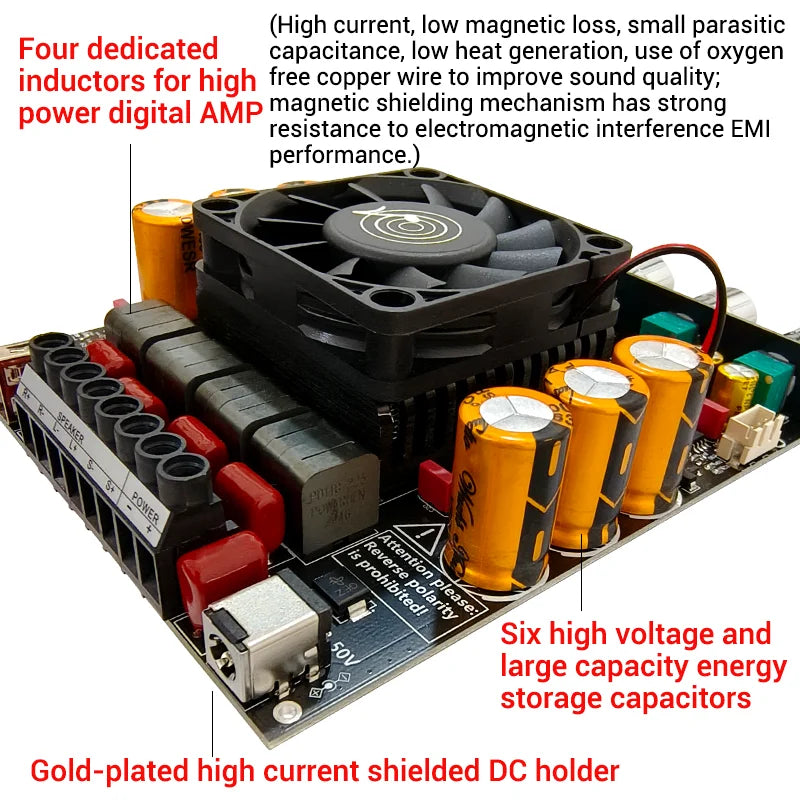 ZK-AS21P TPA3255*2 2.1 Channel Bluetooth Power Amplifier Board 300W+300W+600W High Power Low Noise Audio Power Amplifier Module