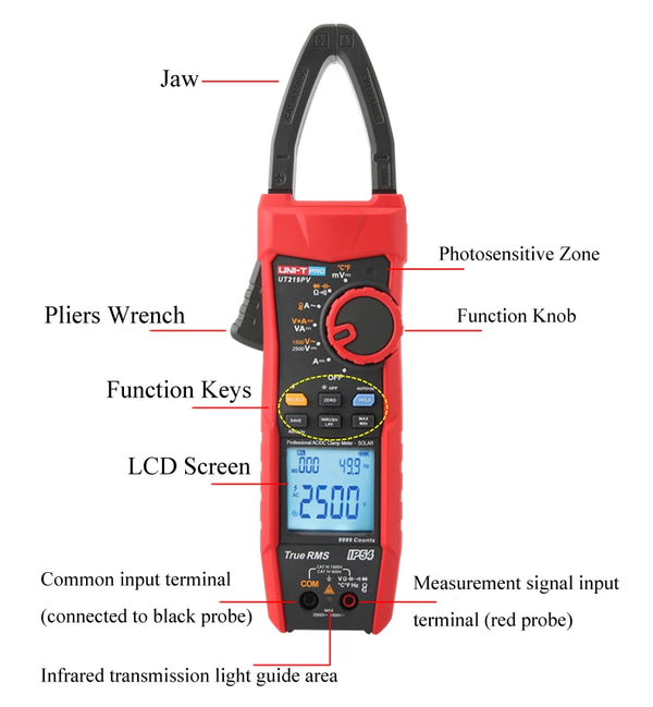 UNI-T UT219PV Clamp Meter Digital 1500V 2500V Bluetooth Multimeter Pliers Ammeter Voltmeter PEAK LPF Photovoltaic Multi Tester