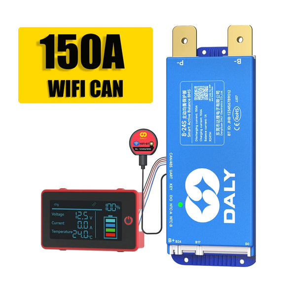 Daly BMS WiFi Active BMS 250 amperios for Lifepo4 4S 8S 24S 100A 150A 200A 500A Active Balance 1A Built-in BT 7S 24V 12V 48V