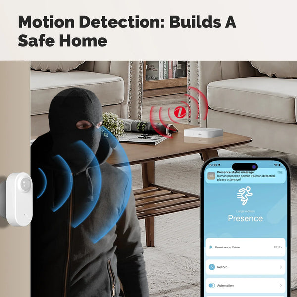 MOES Tuya ZigBee intelligens radarérzékelő, 24 GHz-es mmWave emberi jelenlét-érzékelés, mozgás-/mozgásmentes, alkalmazásalapú távoli megfigyelés