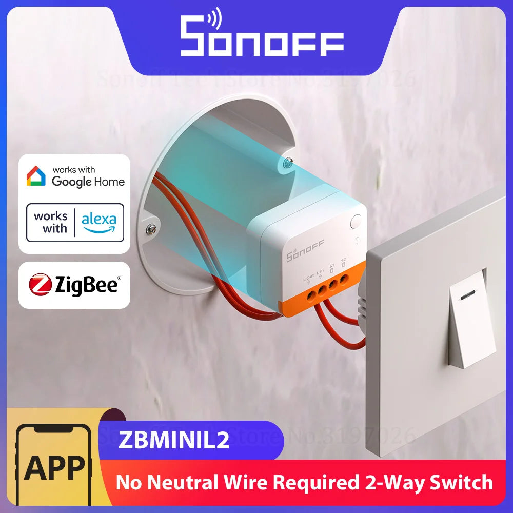 SONOFF ZBMINIL2 Extreme ZigBee Switch No Neutral Wire Required Smart Home Two-Way Control eWeLink Alexa Google Echo Zigbee Hubs