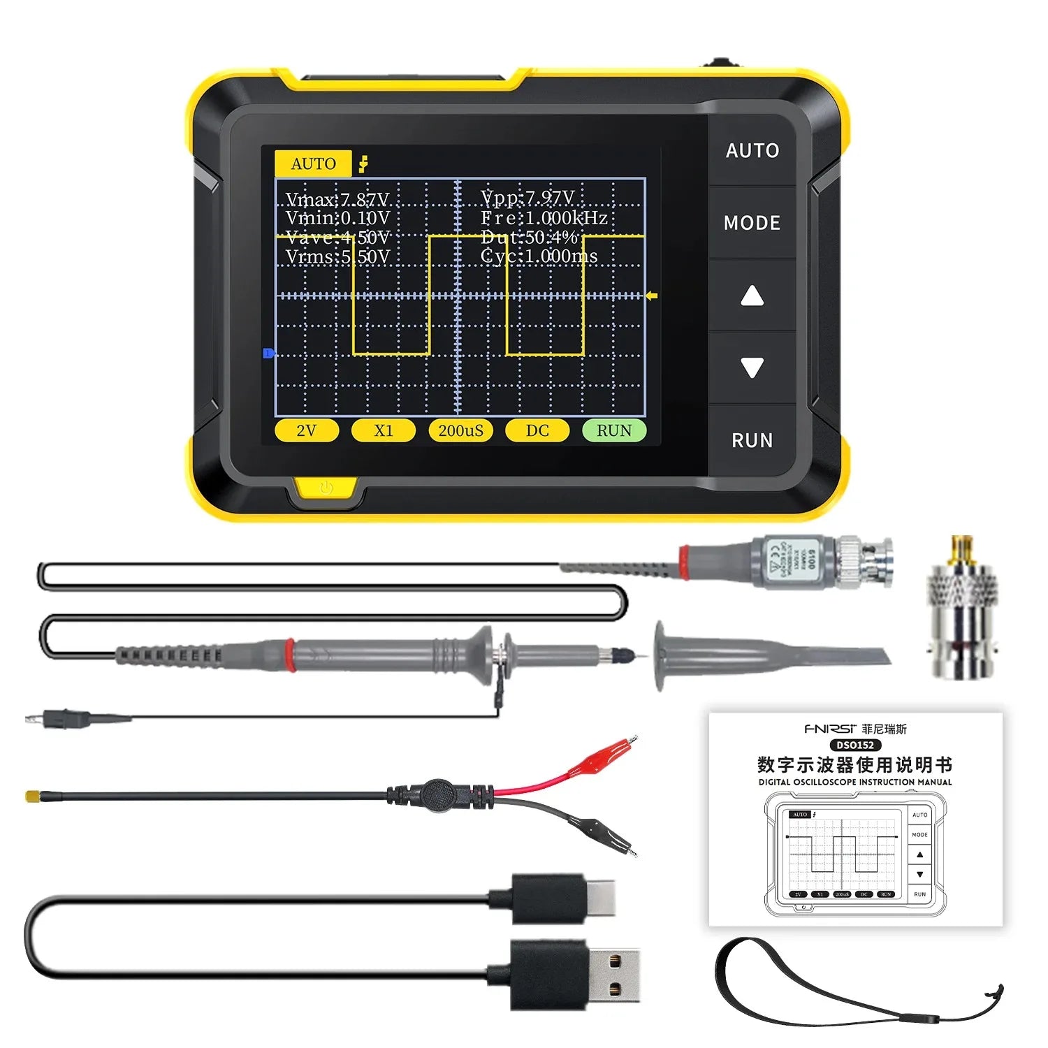 FNIRSI DSO 152 Handheld Digital Oscilloscope Portable Tool   2.5MSa/s 200KHz Analog Bandwidth 800 VPP  PWM Output Digital