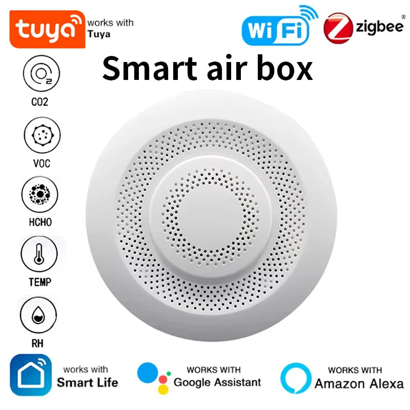 Tuya Smart Zigbee/WIFI Smart Airbox CO2 Formaldehyde VOC Detector Temperature Humidity Sensor 5in1 Airbox Via Alexa Google Home