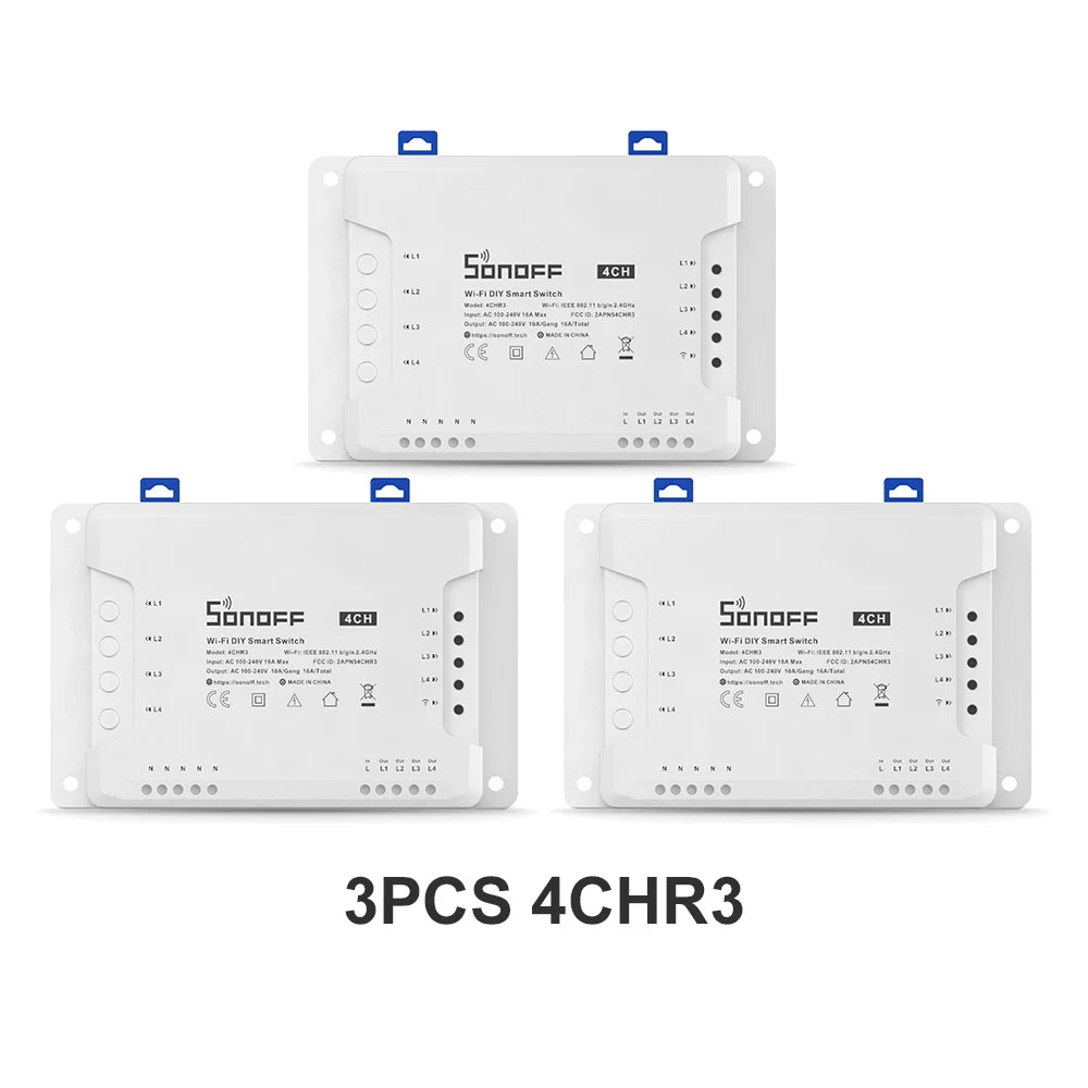 SONOFF 4CHR3 4CHPROR3 4-gang/4 Way Wifi Smart Switch 433mhz RF Control Smart Home Support Alexa Google Smartthings Alice eWeLink