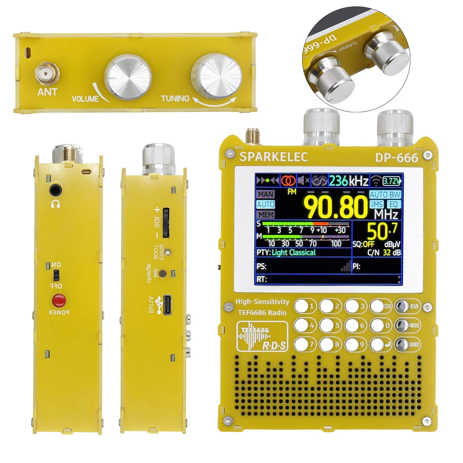 SPARKELEC DP-666 TEF6686 Full Band FM/MW/Short Wave HF/LW Radio Receiver IPS LCD Battery + detail image 3