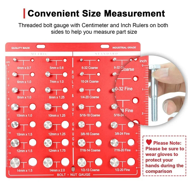 28 Nut And Bolt Thread Checker Accessories Bolt Size Standard Ruler tool With Inches And Centimeters On Both Sides Wood Tools