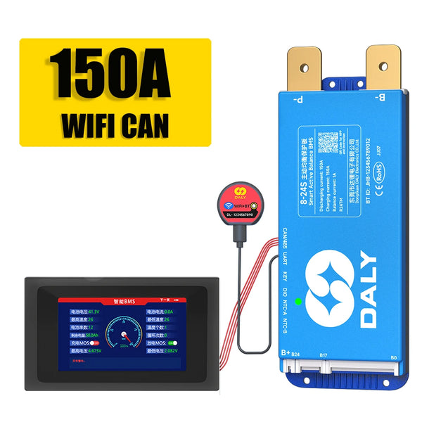 Daly BMS WiFi Active BMS 250 amperios for Lifepo4 4S 8S 24S 100A 150A 200A 500A Active Balance 1A Built-in BT 7S 24V 12V 48V