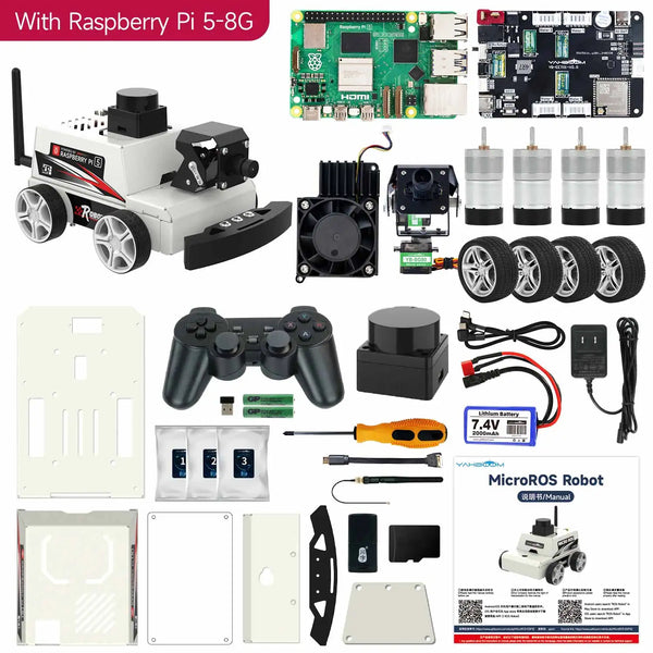 Raspberry Pi 5 ROS2 Robot Car Kit With TOF Lidar Support AI Visual Recognition SLAM Mapping Navigation Electronic Education Set